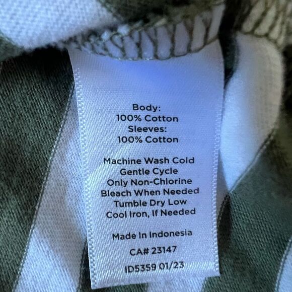 Talbots Green White Striped Blouse XL Button Detail Shirt Preppy Coastal Classic - Picture 4 of 10